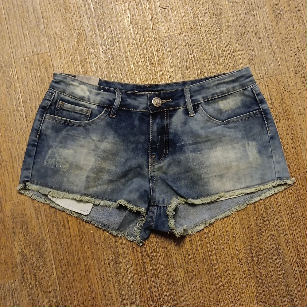 PROJECT EIGHTEEN SLIGHTLY DESTROYED BLUE JEAN SHORTS